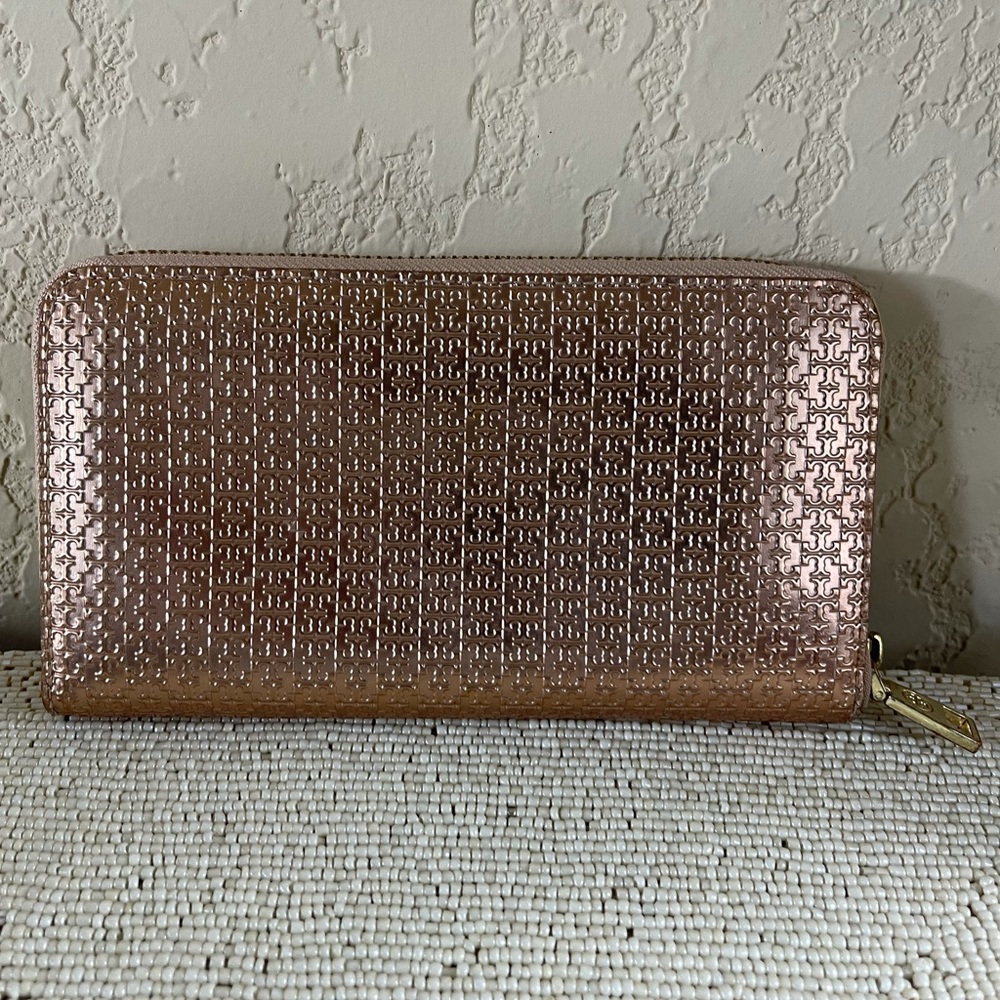 Tory Burch Metallic Rose Gold Zippered Wallet